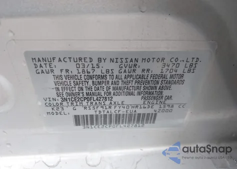 2015 Nissan Versa Note S (Sr) z USA, uszkodzony, nr VIN 3N1CE2CP0FL427812